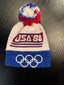 Vintage USA ’88 Olympic Knit Beanie – Red, White & Blue Pom