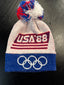Vintage USA ’88 Olympic Knit Beanie – Red, White & Blue Pom
